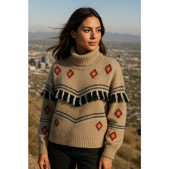 Lou & Grey Sweaters - Lou & Grey Loft Sweater Fringe Turtleneck Southwestern Quiet Luxury